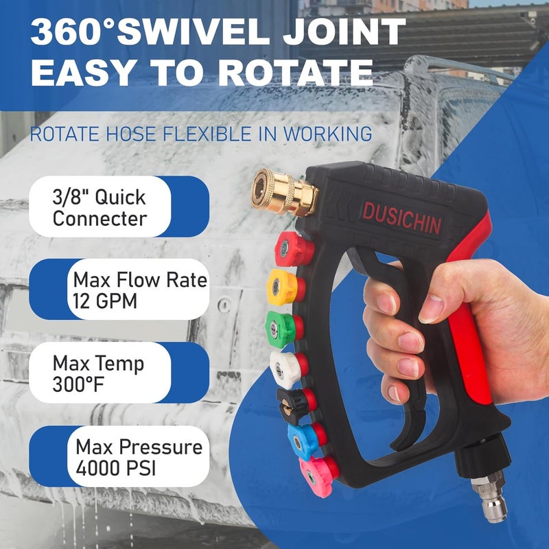 DUSICHIN Short Pressure Washer Wand High Spray Swivel Gun 7 Nozzle Tips 4000 PSI, Pressure Washer Attachment 1/4" Quick Connector Outlet,M22-14mm M22-15mm 3/8" INLET, Not for Garden Hose DUS2911 - Image 3